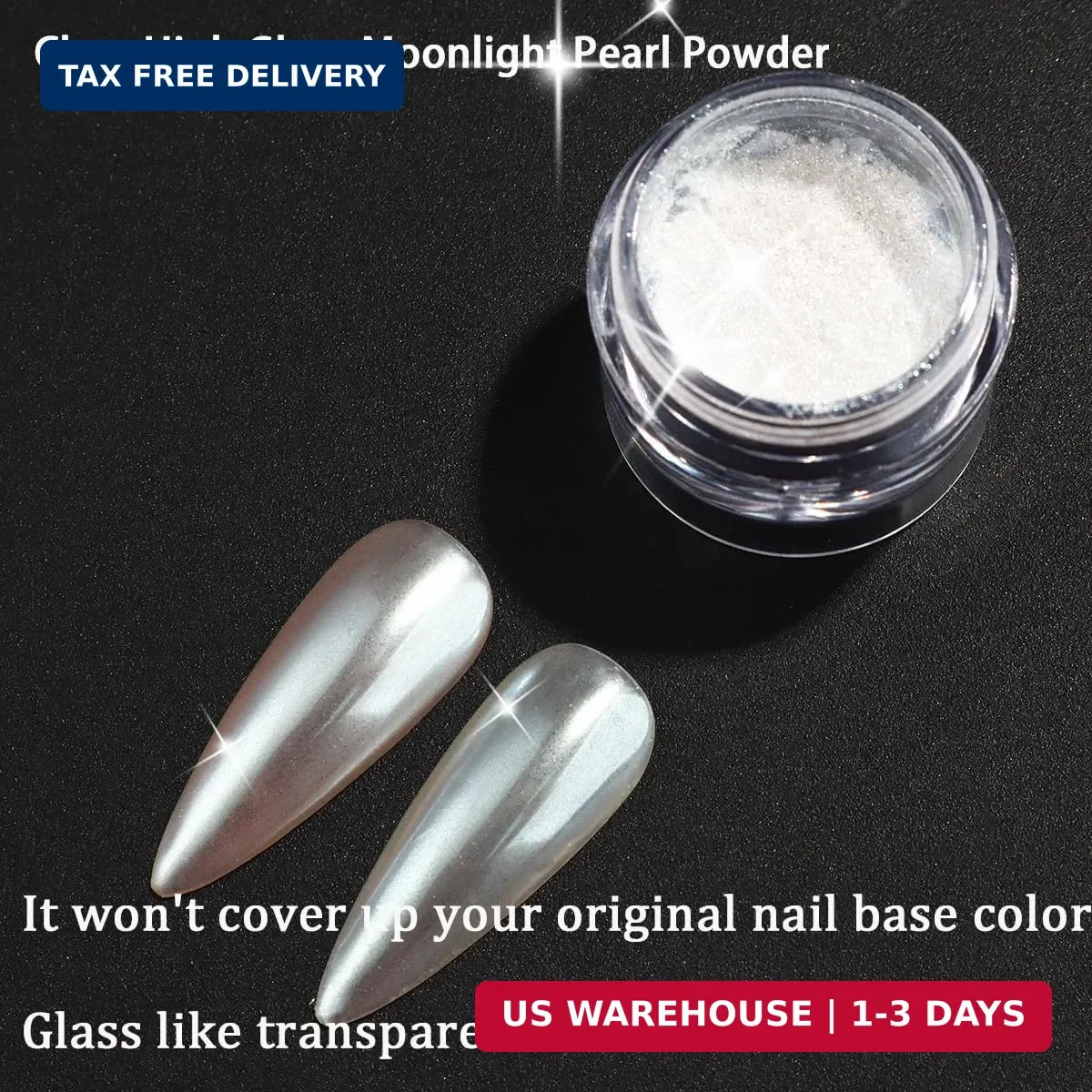 3Pcs Moonlight White Pearl Chrome Nail Powder, Super Glossy Clear Mirror Effect
