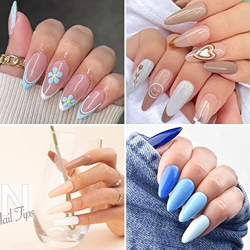 240pcs Almond Nail Tips Clear Full Cover Medium Length Short Medium Almond