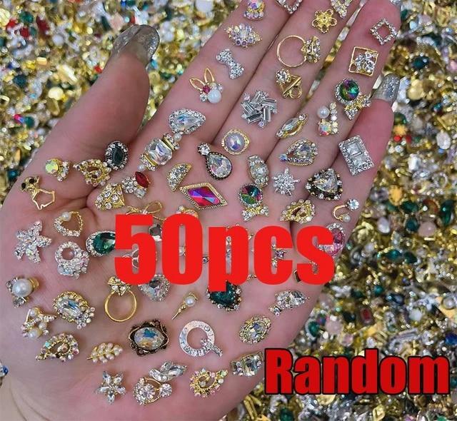 50Pcs Random Mix 3D Alloy Nail Art Charms Dangle Crystals Shiny Rhinestones Gems