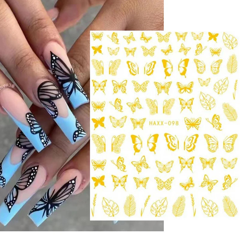 3D Nail Art Decals Geometric Lines Coconut Tree Palms Leaves Flowers Adhesive Sl