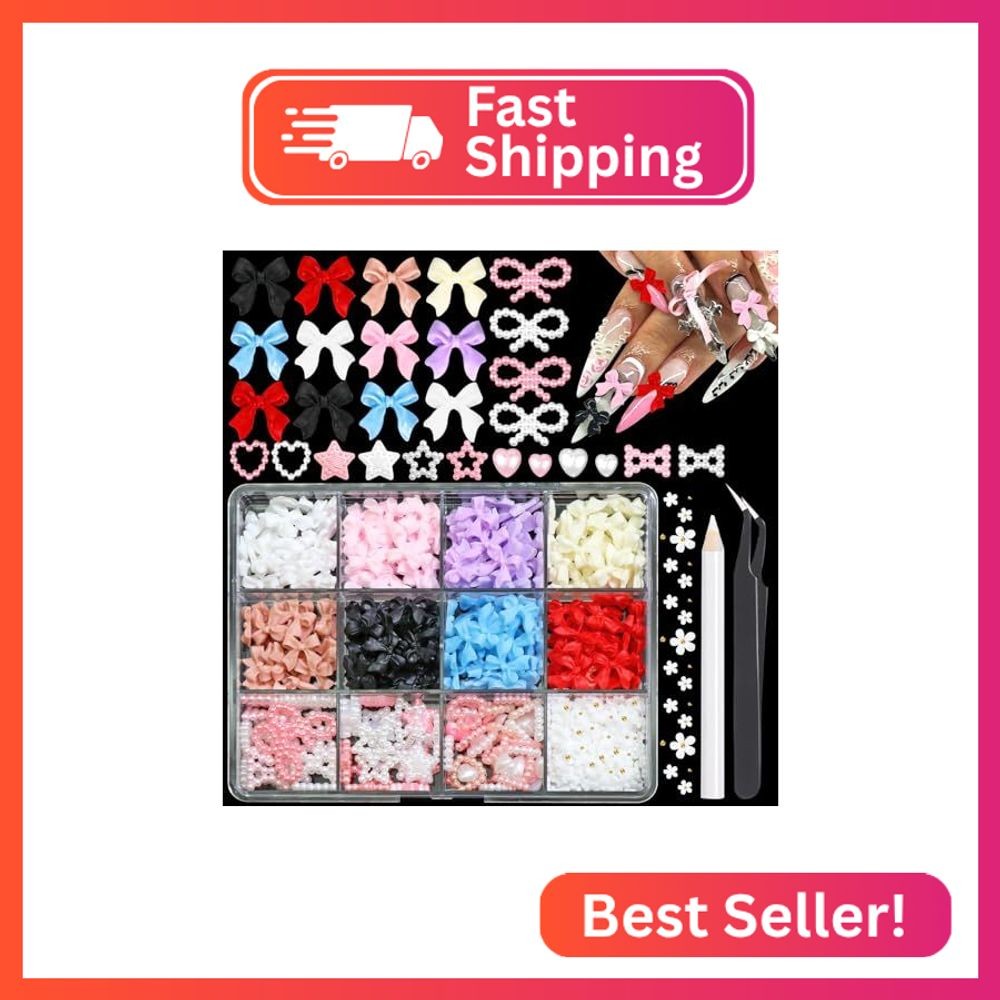RODAKY Bow Nail Charms 8 Colors Bowknot Charms for Nails White Mini Flower Nail