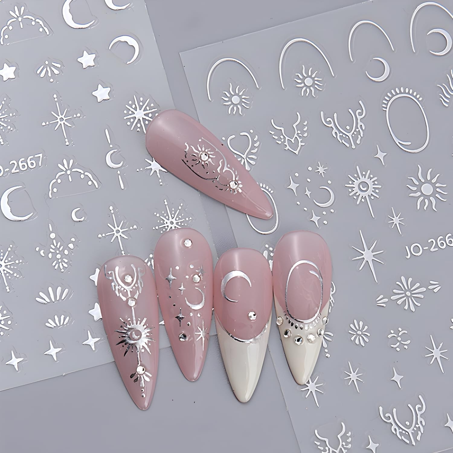 12 Sheets Silver Gold Moon Star Nail Art Stickers – 3D Self Gold Silver Star
