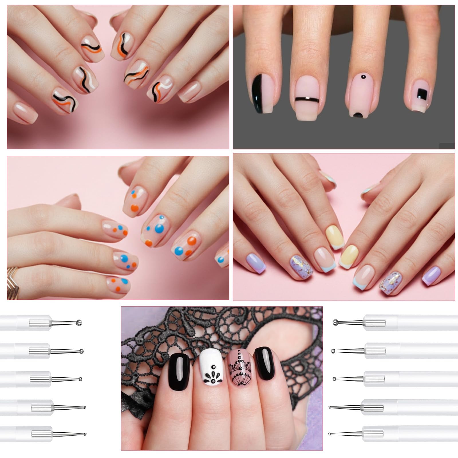 Dotting Tools Nail Art Pe, Nail Art Tools, 5 PCS 5 Size Quick Paint Double En…
