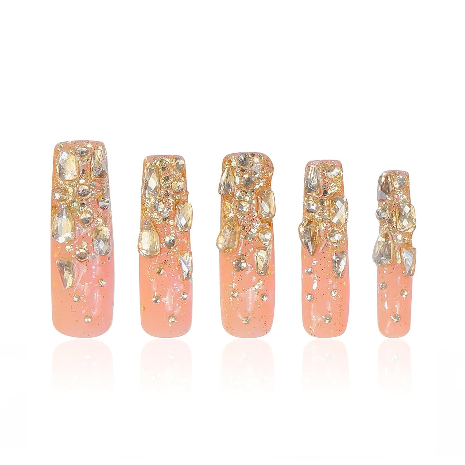Salon-Quality Stardust Gold Rhinestone Nails