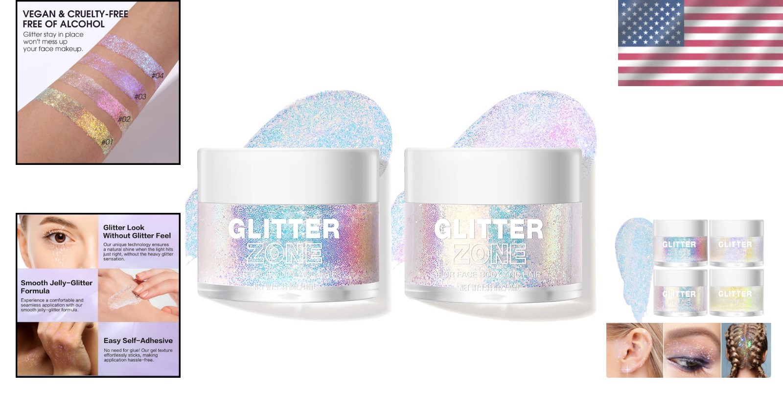Festival-Ready Holographic Glitter Gel – Glamorous Shine for Skin & Hair –