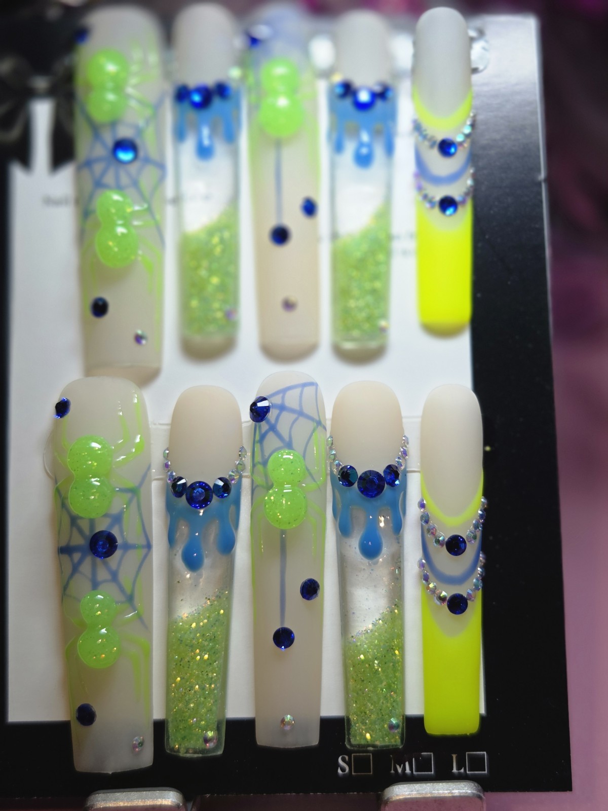 Press On Nails 2xl Medium, Halloween, Spiderman, Glow N DARK, Water Aqua Nails