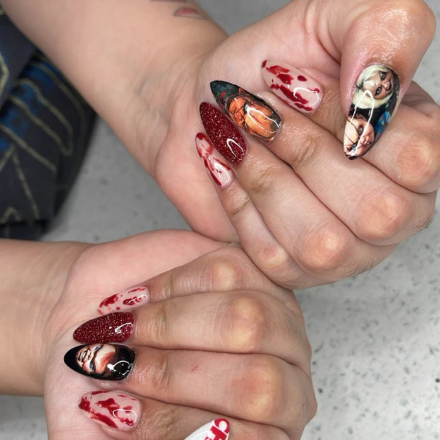 Bride Of Chucky Scary movie Halloween Nail Art decals Waterslide Nail Stickers