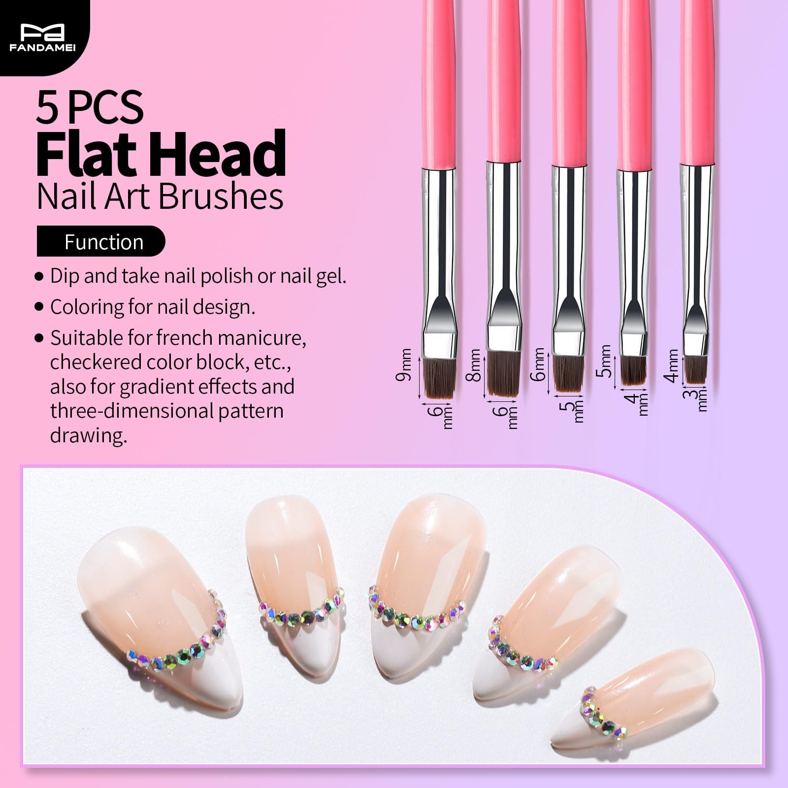 FANDAMEI 33pcs Nail Art Tools, Design Brushes, Pink