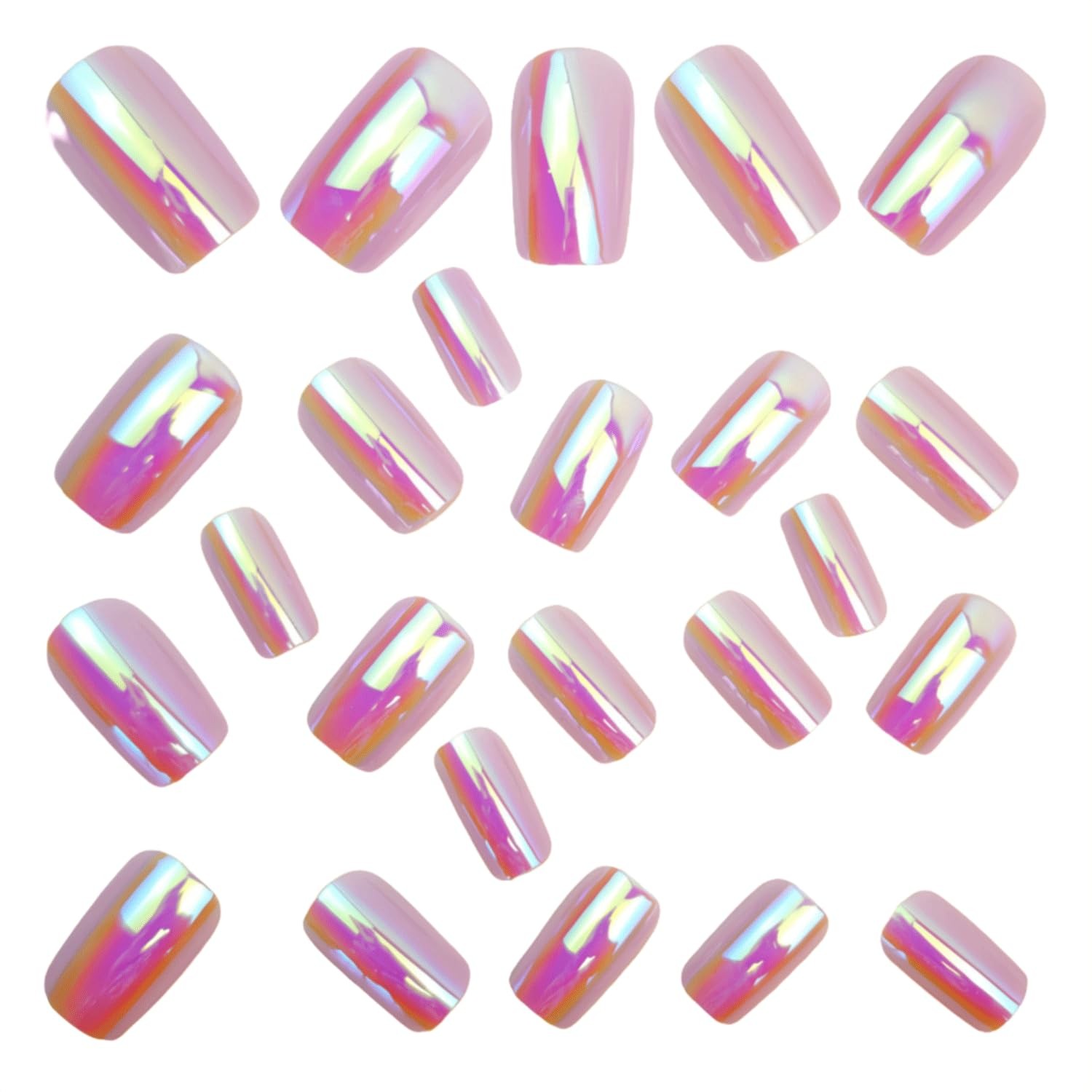 24Pc Chrome Press On Nails Medium Square Fake Nails Metallic Style Acrylic Na…