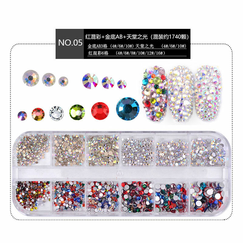 1440pcs Flat Back Nail Art Rhinestones Glitter Diamond 3D Tip Manicure Decor