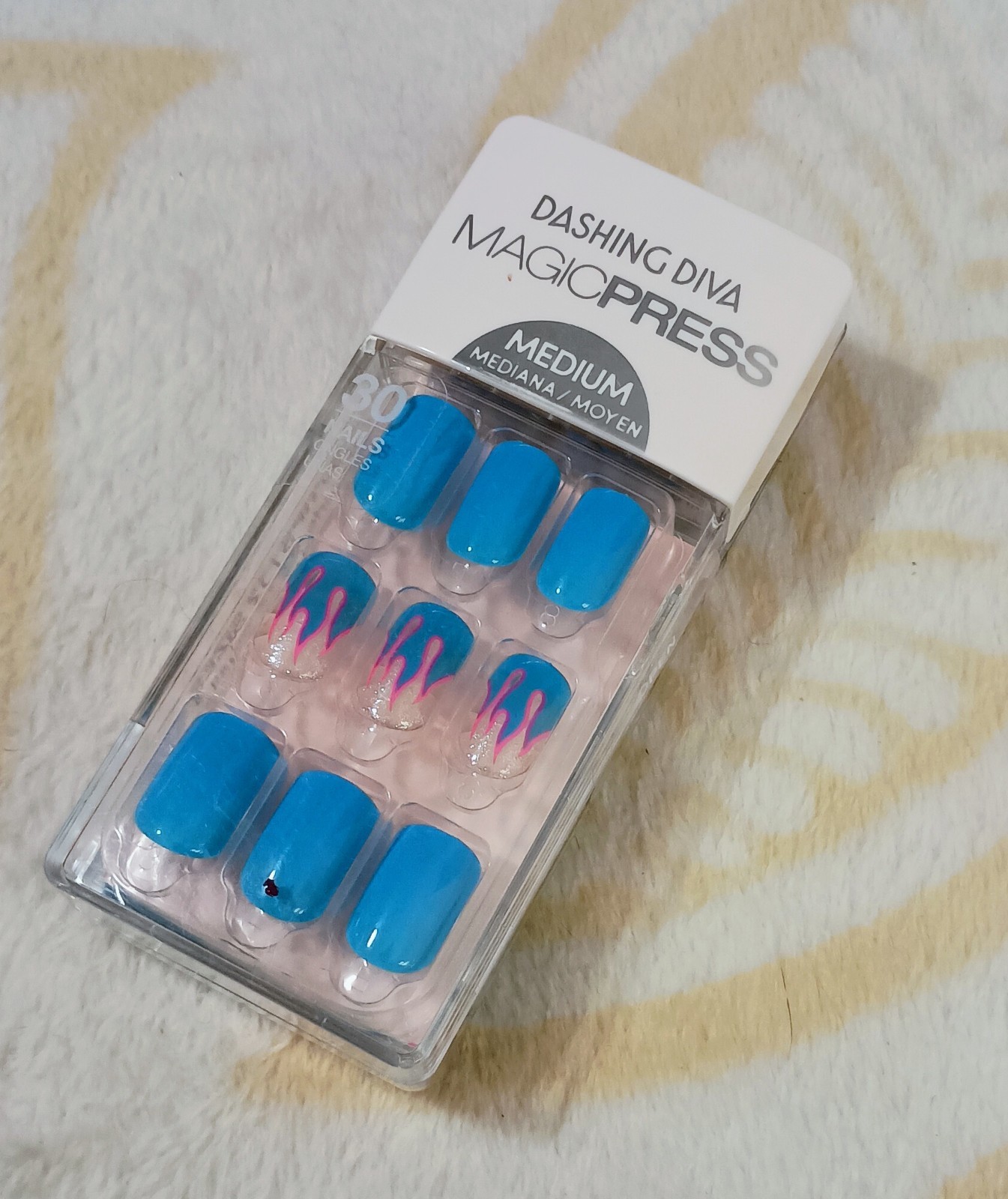 Lot Of 3 Acrylic Nails Sets,White,Blue,Pink And Buffer. *New