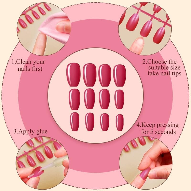 720 Pieces 30 Sets Medium Square Press on Nails Glossy Fake Nails Solid Color…