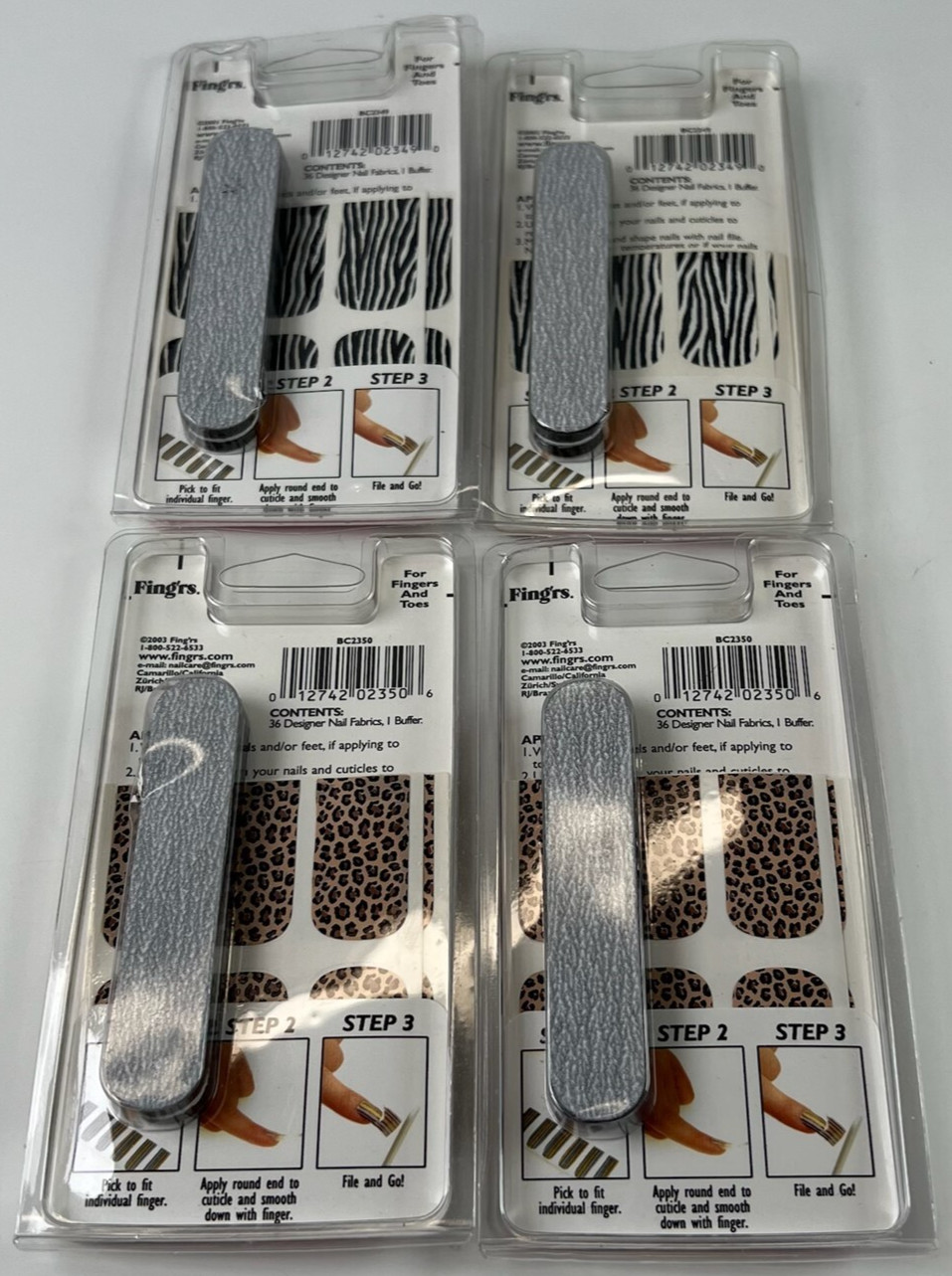 Fing’rs Designer Nail Fabrics Zebra Leopard Lot of 4 Packs New Old Stock