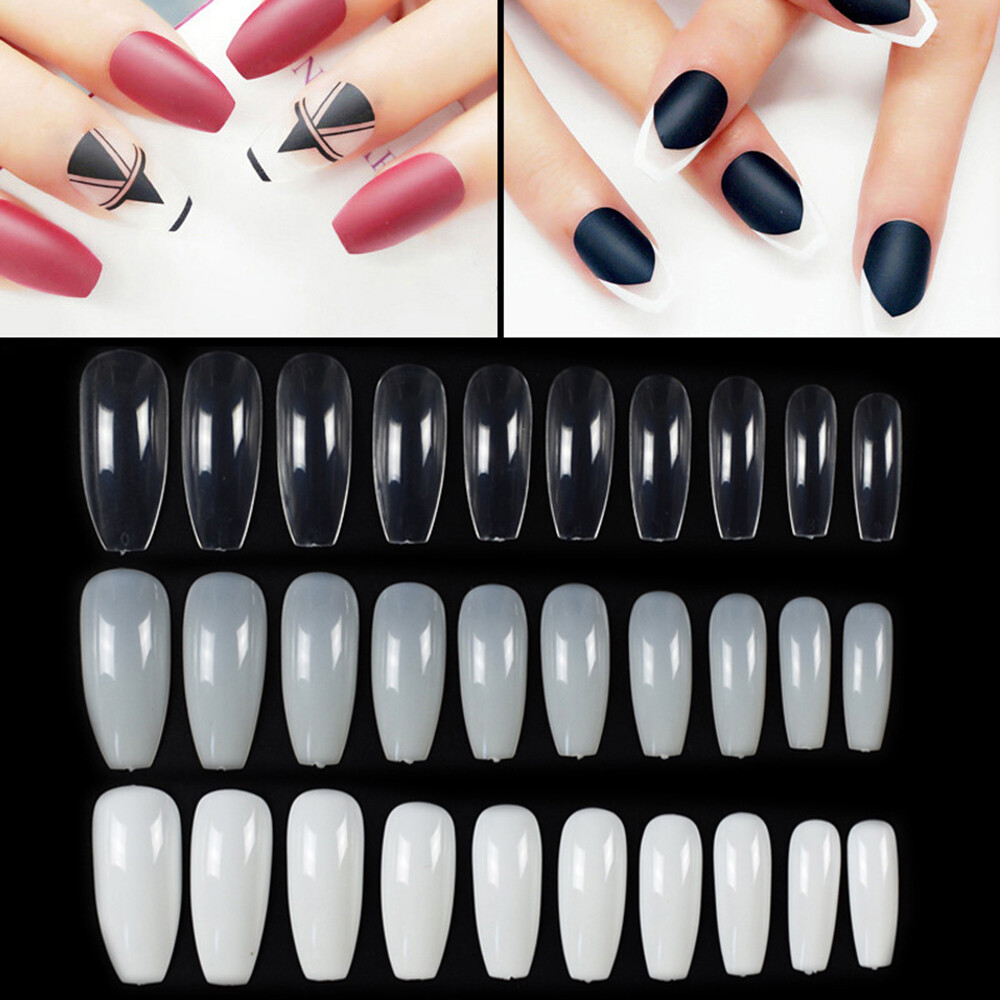 500pcs Ballerina Nail Art Tips Transparent/Natural False Coffin Fake Art Tips