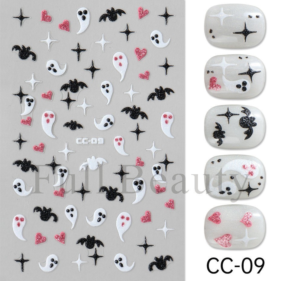 4Pcs Glow in The Dark Halloween Glitter Nail Decals Ghost Spider Web Skull NH30