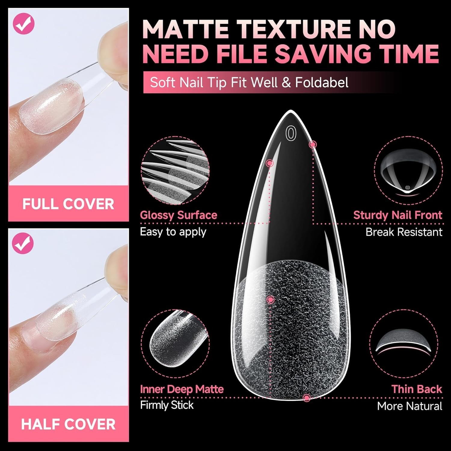Easy Application Long Stiletto Gel Nail Tips – Pre-Buffed for Effortless Designs
