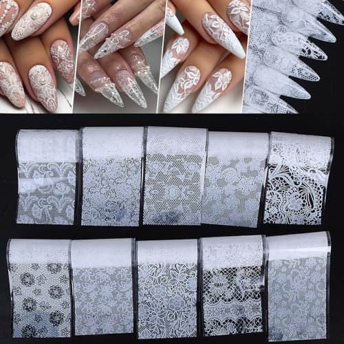Lace Nail Transfer Foil Stickers 50PCS Black White Flower Lace Nail Foils Line