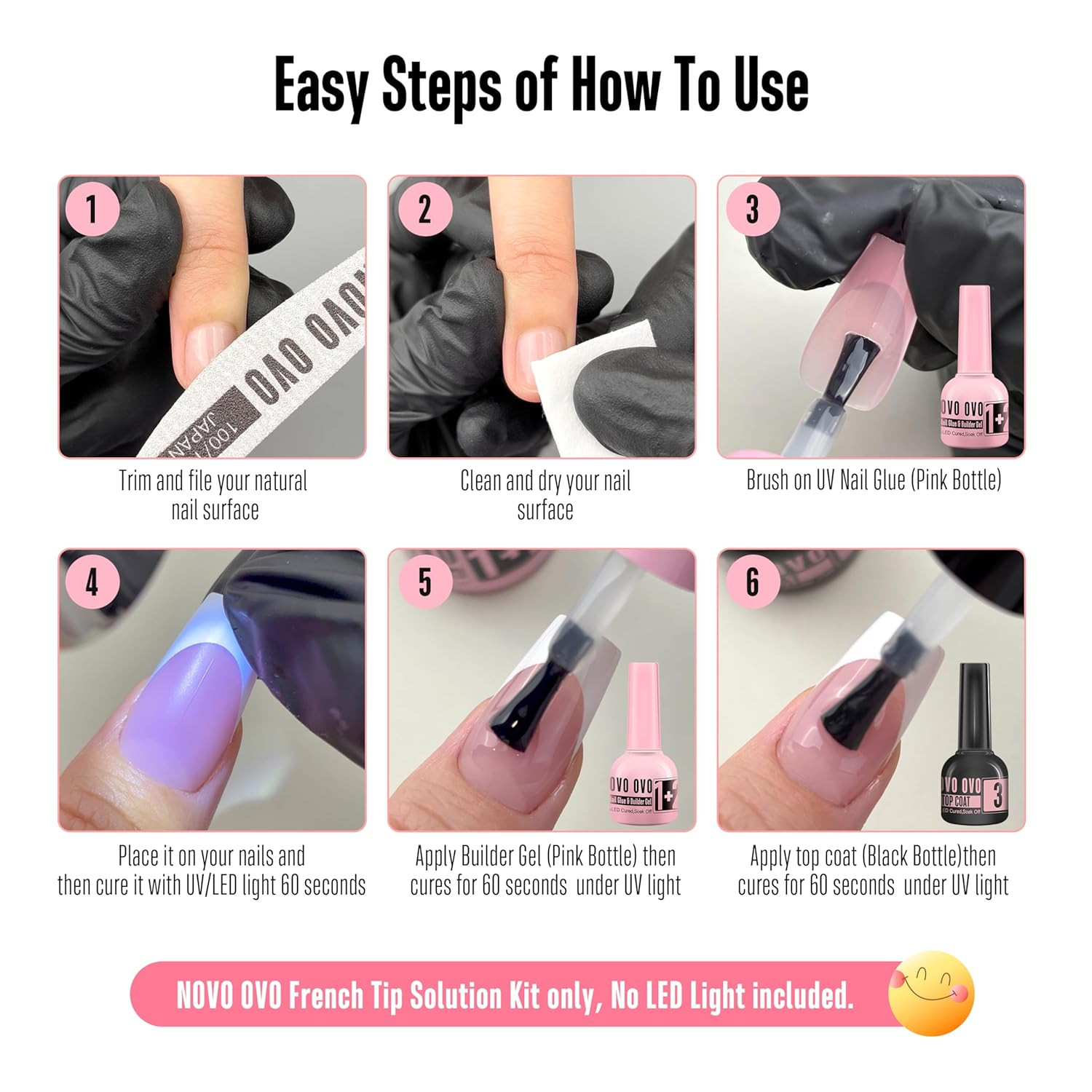 French Tip Solution Kit, Including One Muti-Function UV Nail Glue (Also Can Work
