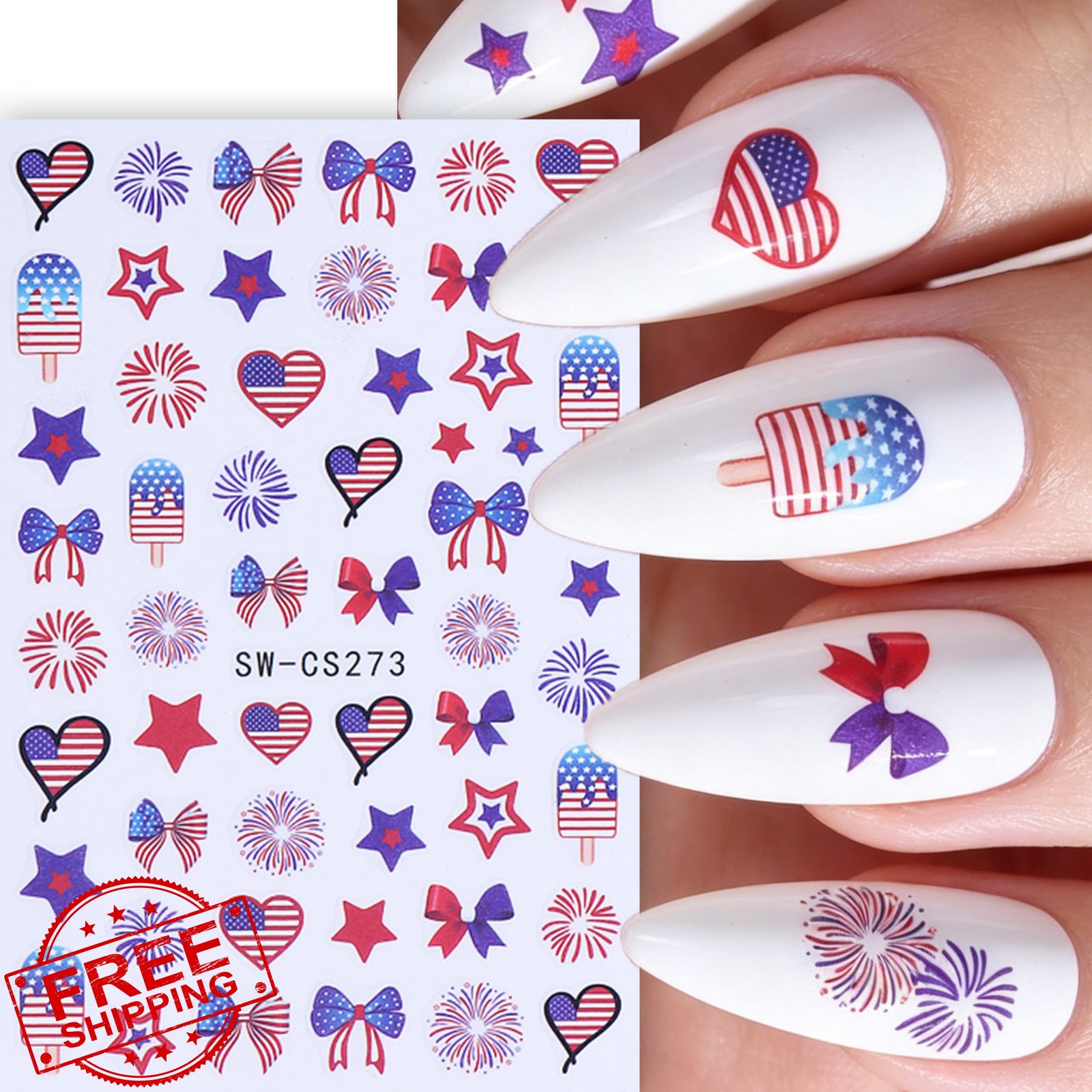 Aoustratum 6 Sheets 4th July Nail Stickers Flag Firework