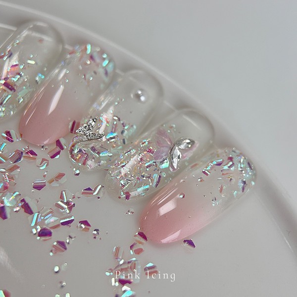 Bonnie B Pink Icing Nail Glitter Aurora Clear Ice Effect Chunky Mix Nail Art