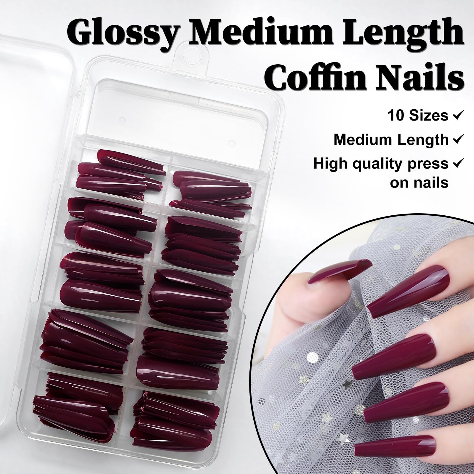 120pc Coffin Press on Nails Medium Length Colored Long Ballerina Fake Nails F…