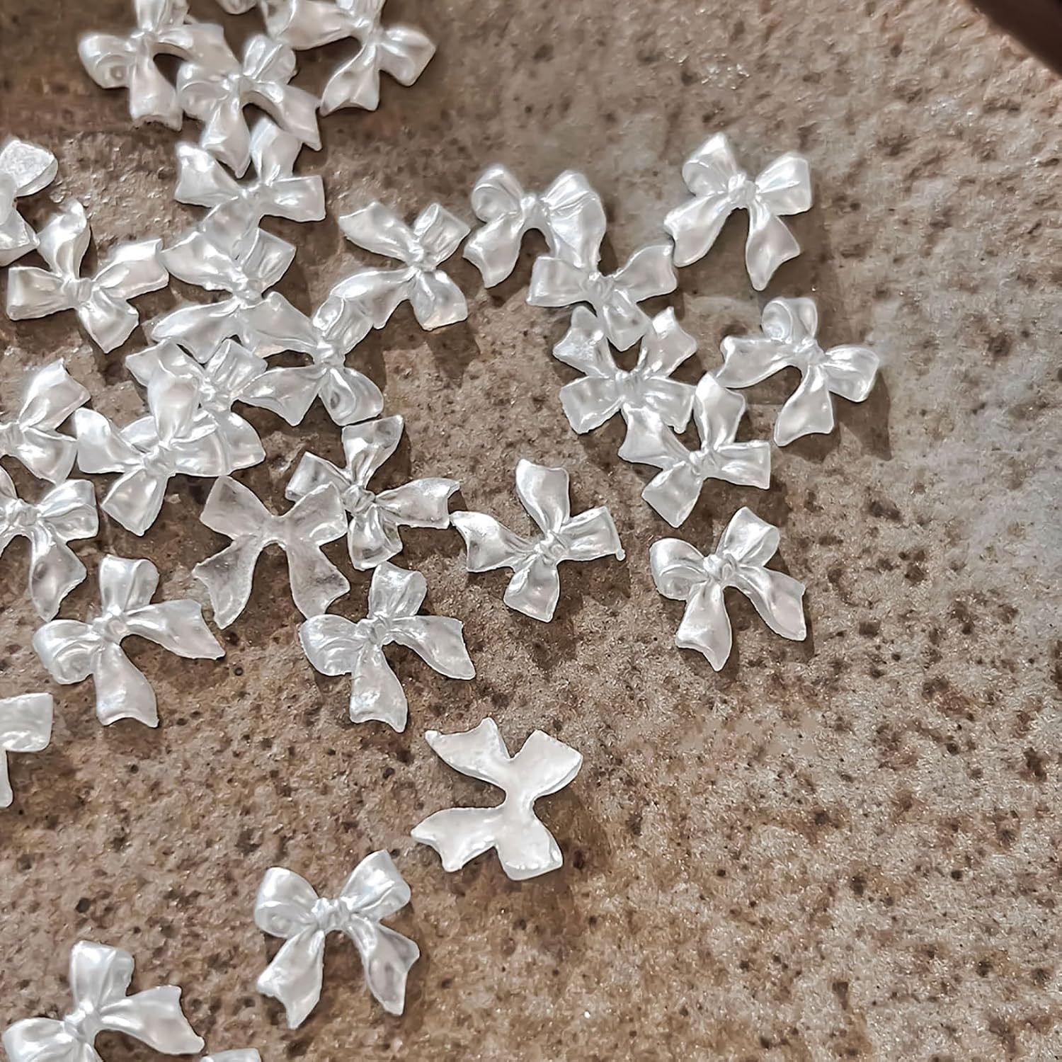 Pearly White 3D Bow Nail Charms, 100 Pieces Resin Bowknot Nail Art Decorations,