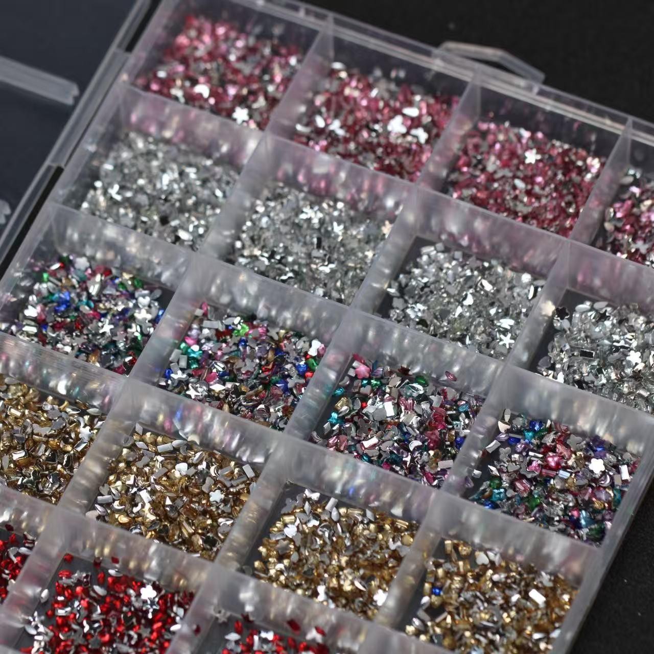 6000pcs Mixed Shape Nail Rhinestones, Flat-Back Crystals in 24 Grid Storage Box