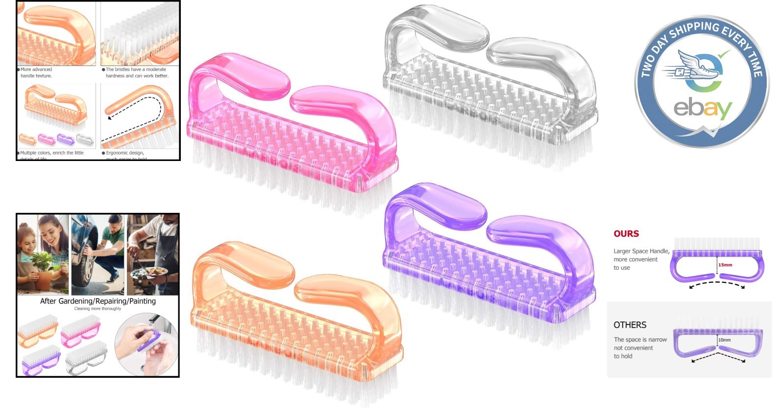 Vibrant 4-Piece Nail Brush Kit with Practical Handles for Effortless Care