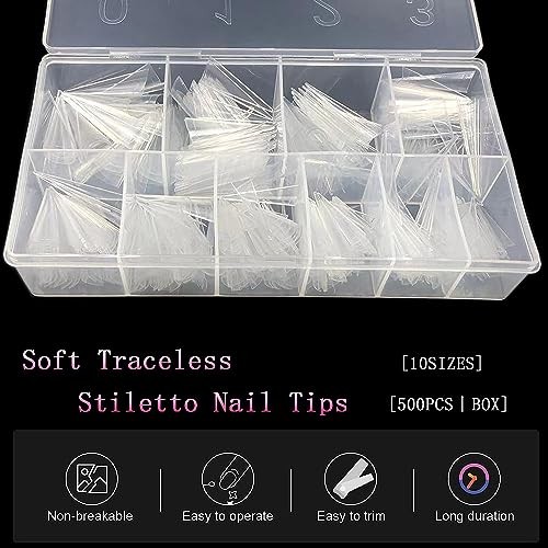 500PCS Stiletto Nail Tips Extra Long Nails Clear 500PCS XL Stiletto Nail Tips