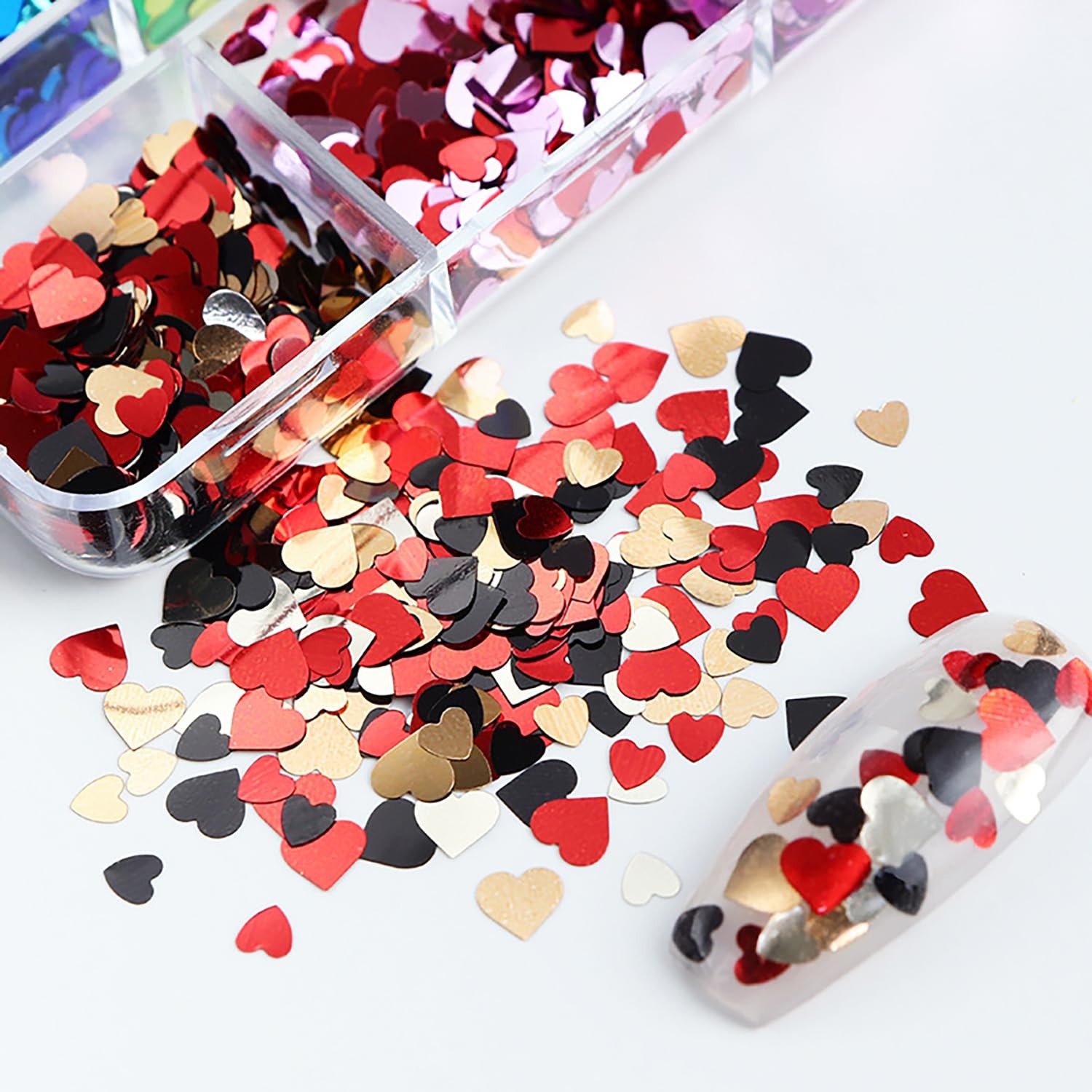 Valentine’s Day Nail Art Heart Glitter Sequins 3D Mixed Heart Nail Glitter Fl…