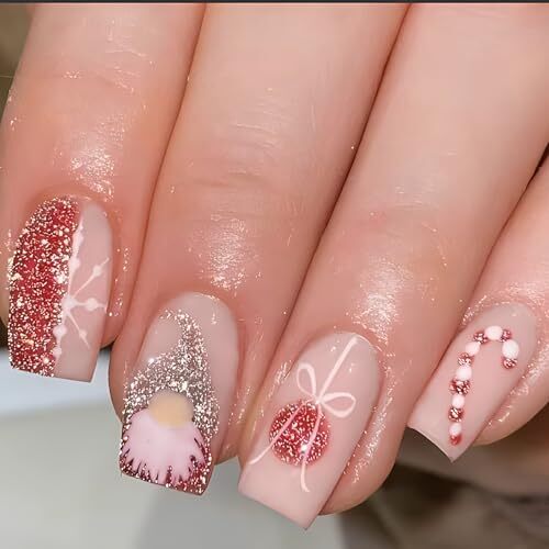 Christmas Press on Nails Medium Square SWEKKE Winter Fake Christmas Nails17