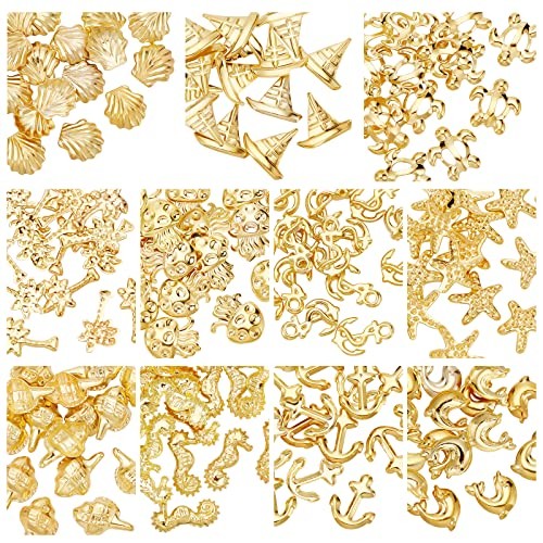 176pcs 11 Style Ocean Resin Filler Gold Sea Theme Resin Charms Shell Star