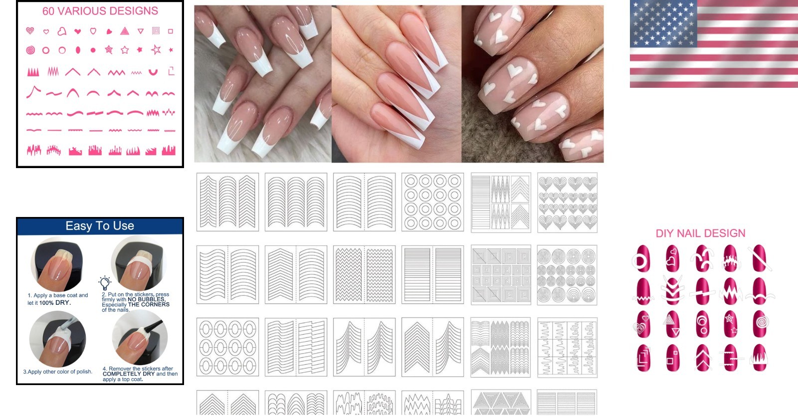 60 Elegant French Manicure Nail Art Stickers with 1768 Pieces for Perfect Nails