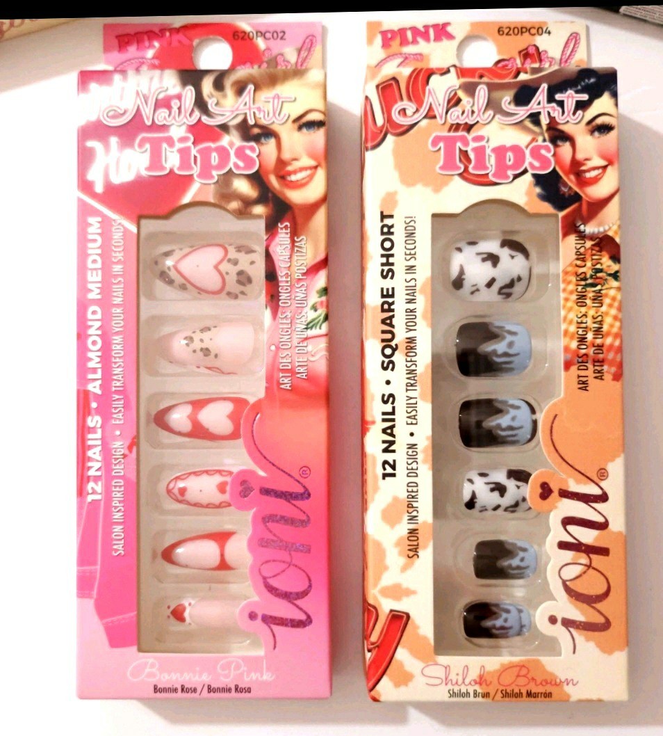NIB Ioni Pink Cowgirl Press On Nails & 3D Mink Half Lash Handmade Eyelashes Set