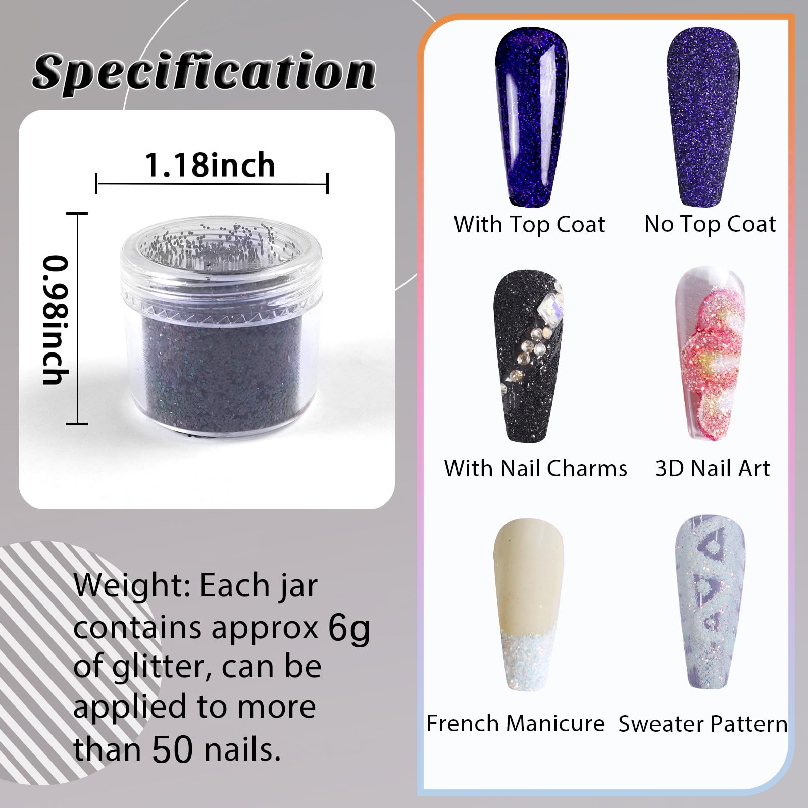 12 Colors Nail Glitter Powder Shining Sugar Effect Glitter Black White Dust S…