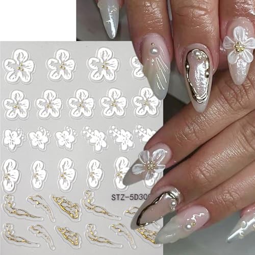 4Sheets Flower Nail Art Stickers Decals 5D Embossed Flowers Sticker Flower-2