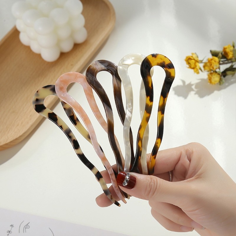 Twist Hair Clip Acetate Large Wavy U-Shaped Hairpin Tortoise Chignon Pin