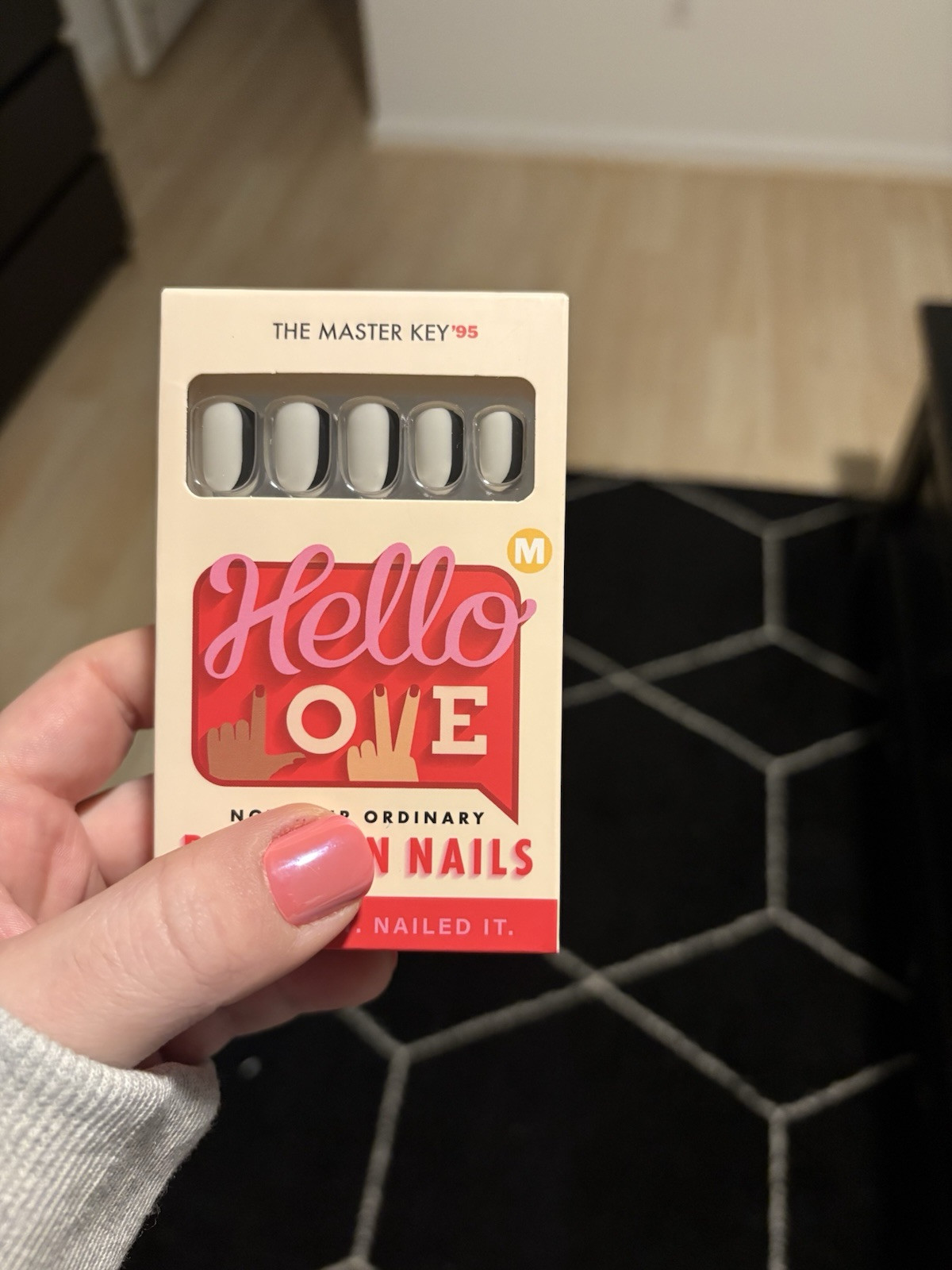 Hello Love Press On Nails Black & White Matte The Master Key 🗝️