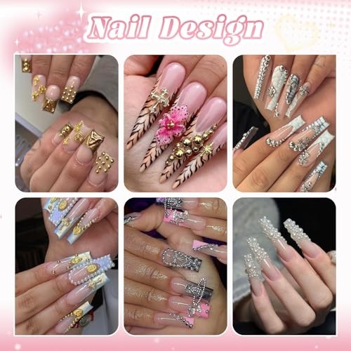 Flatback Nail Pearls Gems, Half 14 Nail Pearls(White+Beige+Gold+Silver) Set 1