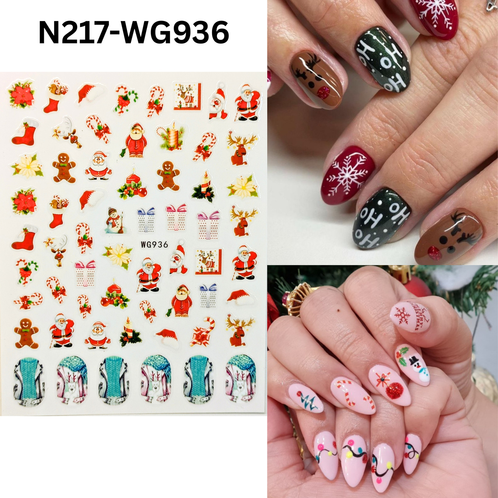 Festive Holiday Christmas Nail Art Stickers – Santa, Reindeer & Gingerbread