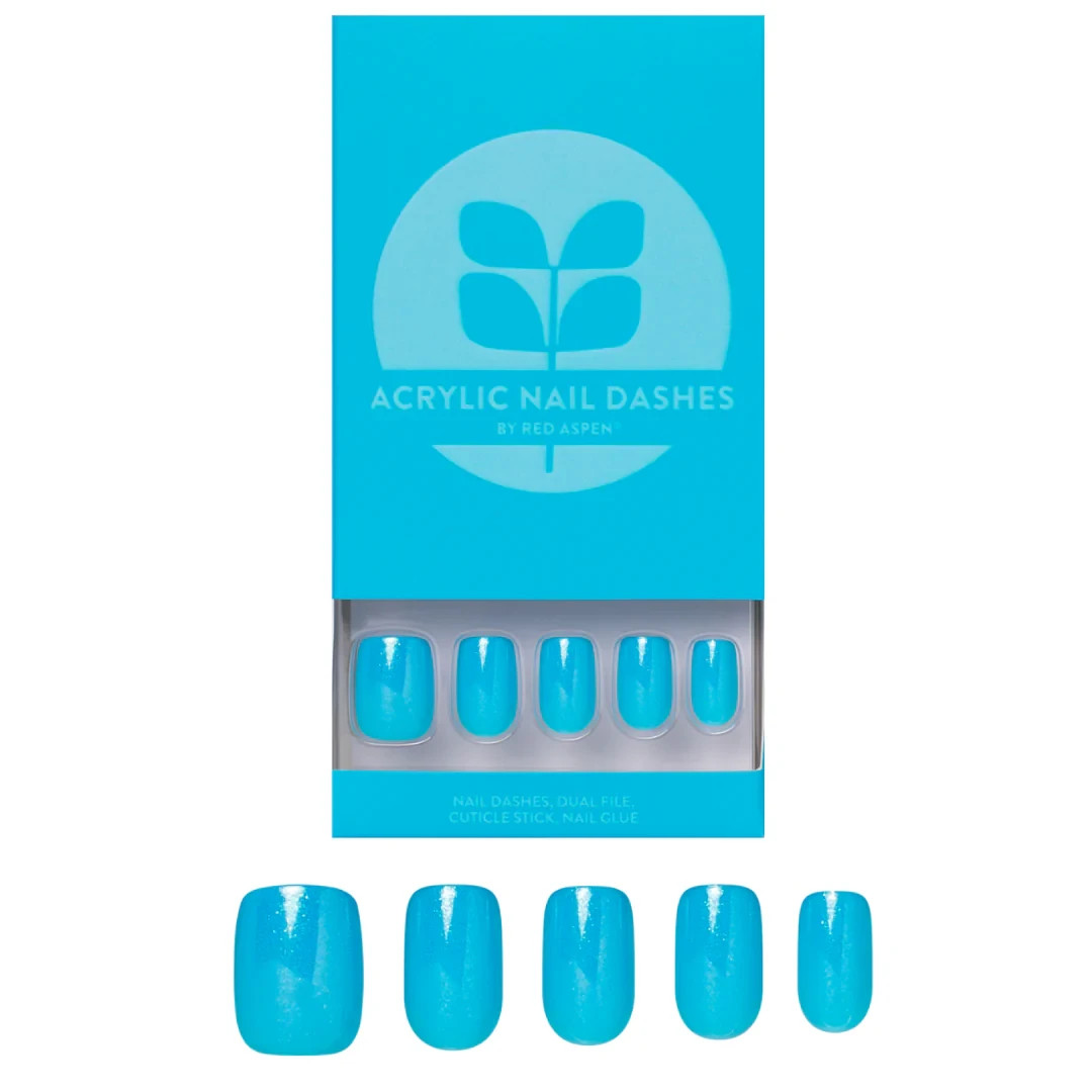 Red Aspen Press On Nails-Funky Korbyn Short Squoval Blue Acrylic
