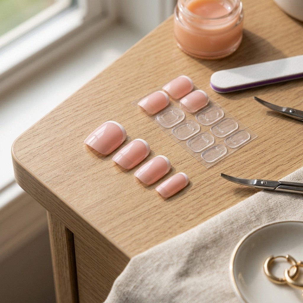 24Pcs Short Square French Tip Press On Nails Pink White False Nails