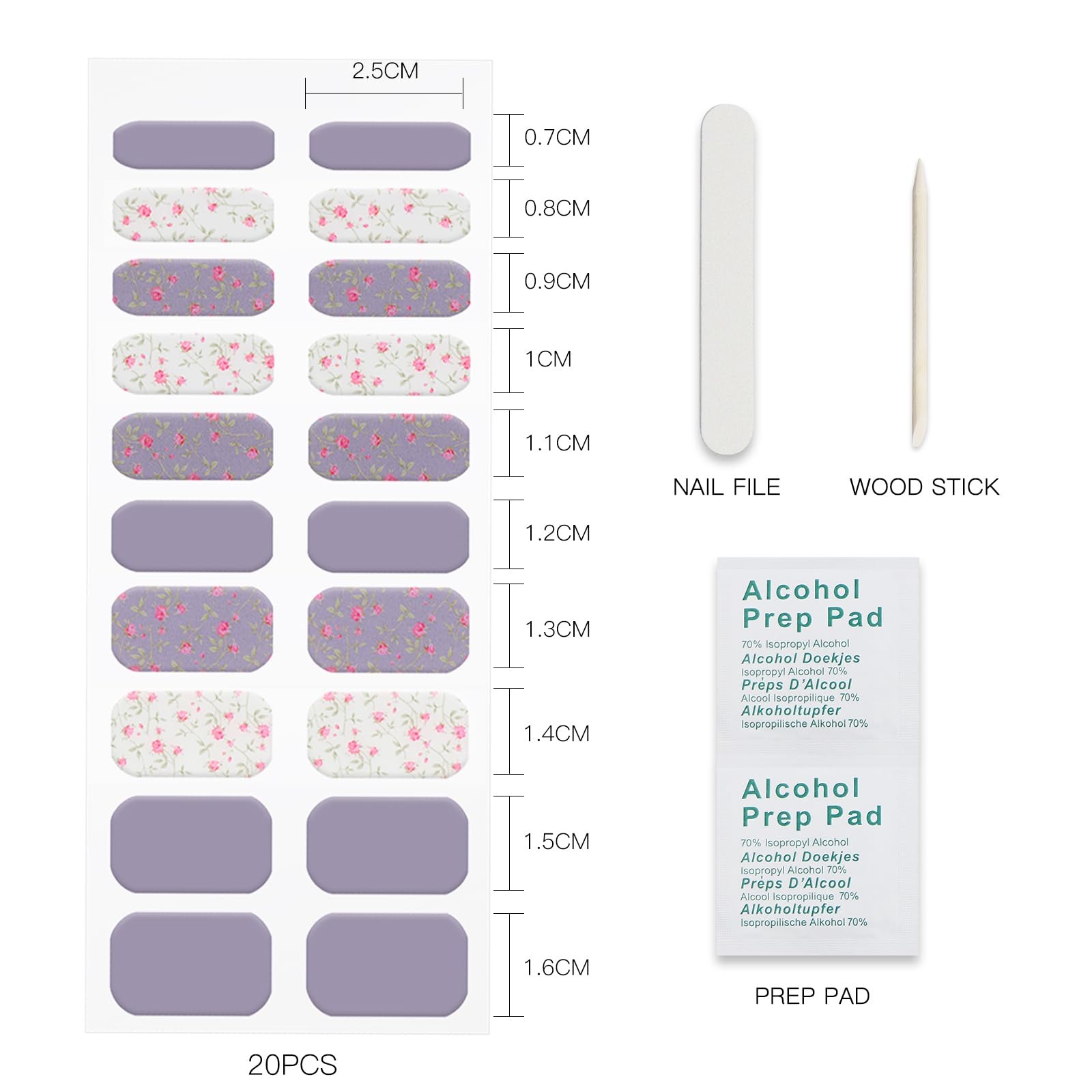 JMEOWIO Gel Nail Stickers White Purple Flower Semi Cured