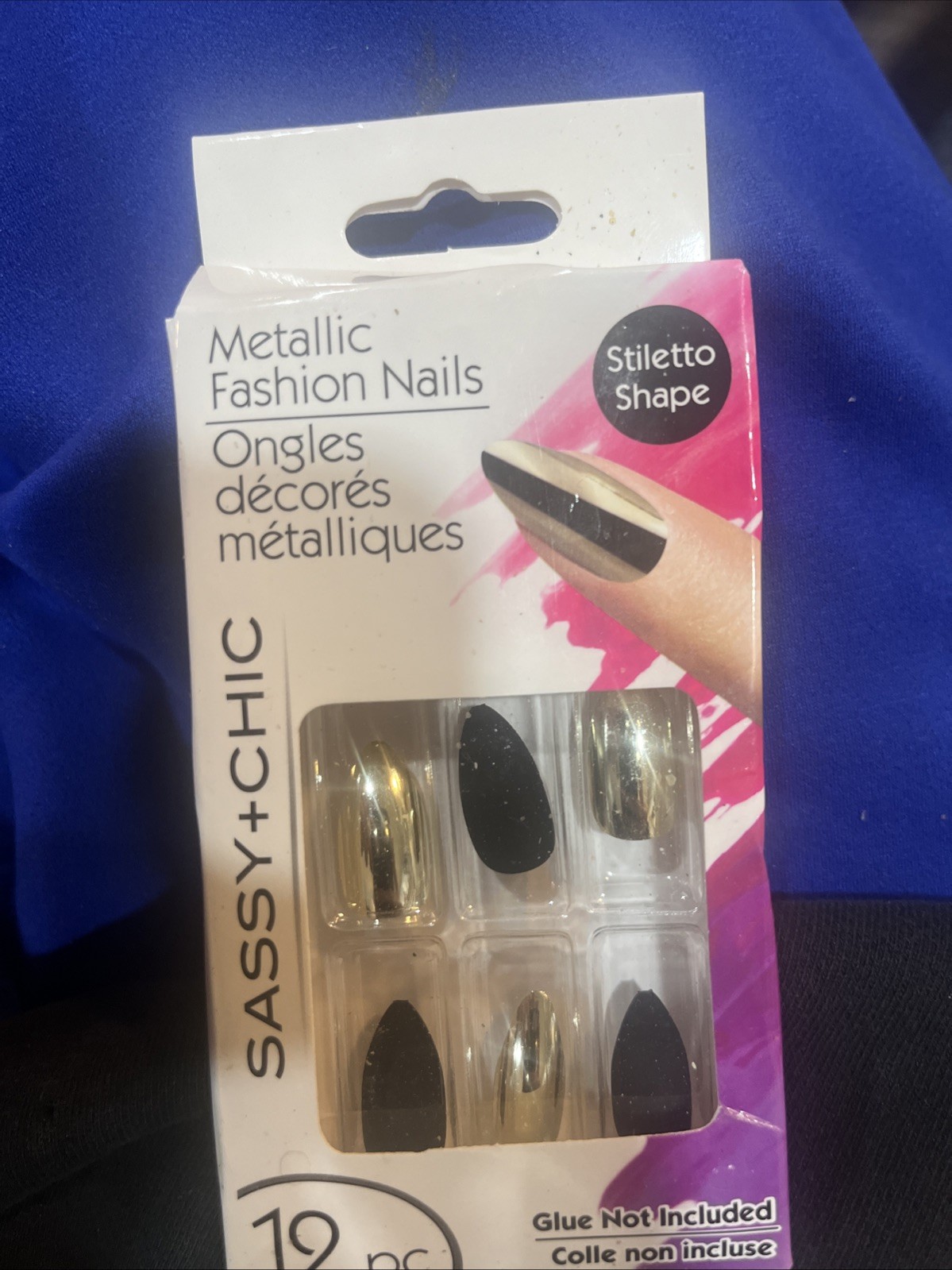 B.Color Metallic Silver/black Nails 12 PC Glue Not Included Stiletto Shape
