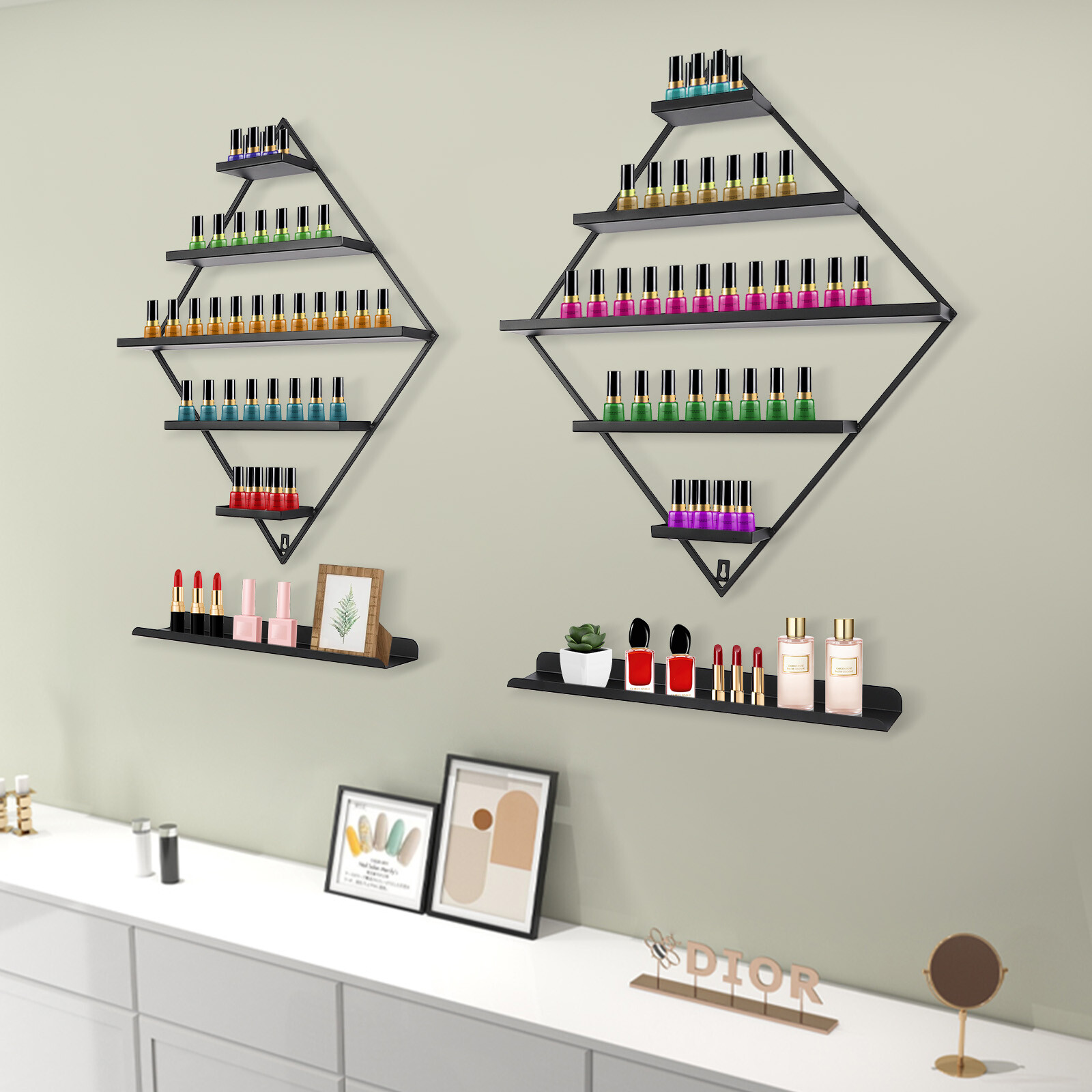 High-Quality Wall-Mounted Nail Polish Rack, 5-Tier Design, Holds 90 Bottles,