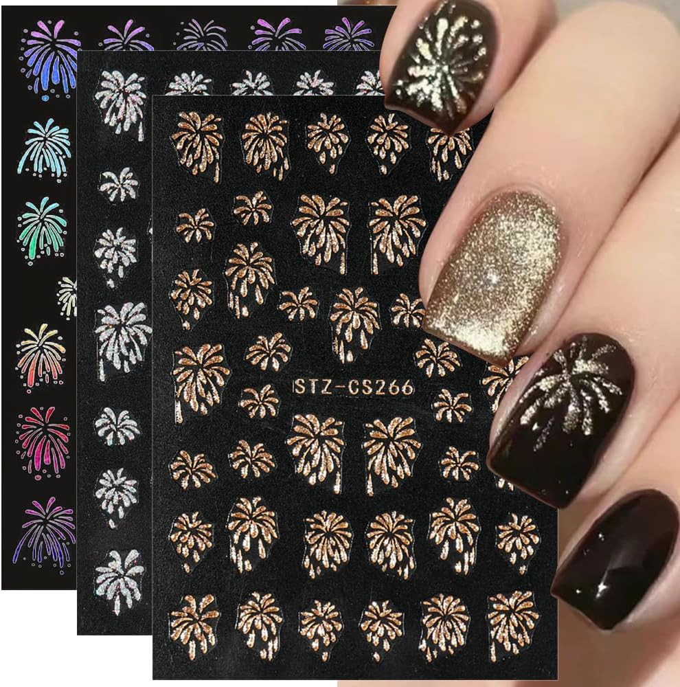 3D Glitter Firework Nail Stickers New Year Nail Art Stickers Colorful Fireworks