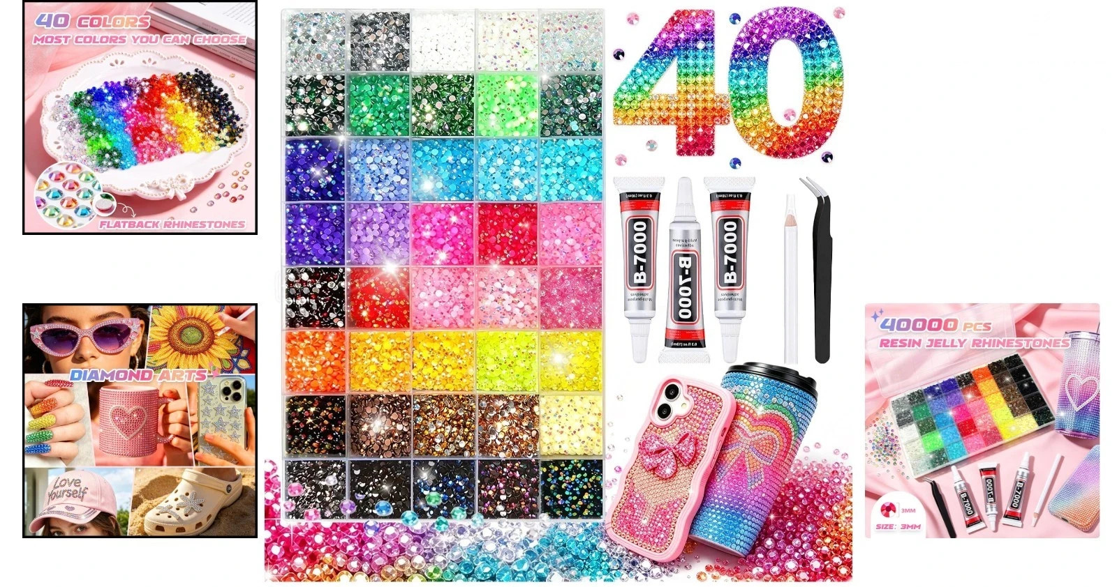 Bedazzling Kit 40 Colors Bedazzler Kit with Rhinestones Resin Jelly 40000 PCS