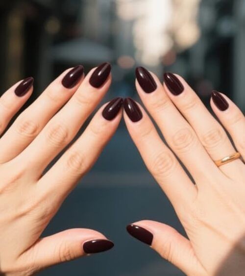 Press on Nails Short Burgundy Almond False Tips Glossy Burgundy – Almond
