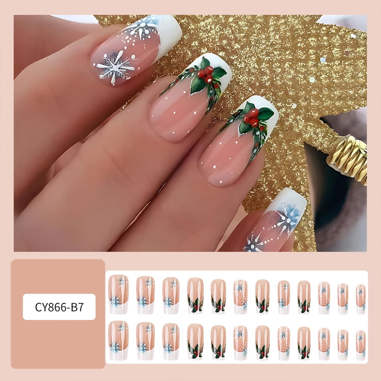 Christmas Press on Nails Medium Square 0.04 Fl Oz (Pack of 24), Multicolor