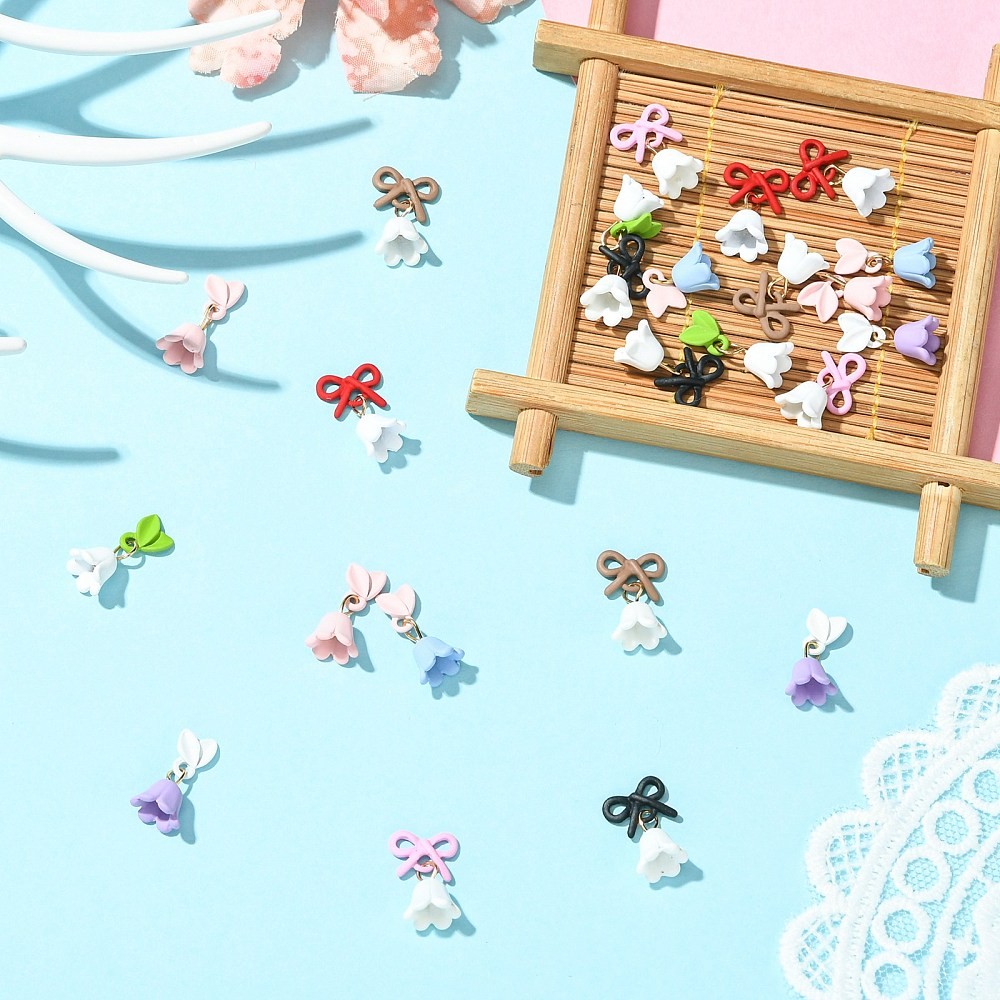 24pcs Lily of the Valley 8 Colors Flower Alloy Cabochons for Phone Case Nail Art